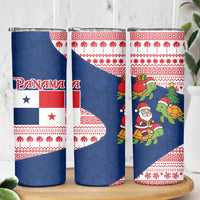 Panama Christmas Skinny Tumbler with Santa Claus Sea Turtles Holiday Tree and Red Blue Pattern Design - Wonder Print Shop