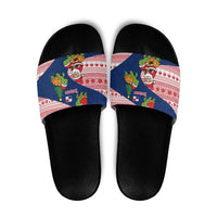Panama Christmas Slide Sandals with Santa Claus Sea Turtles Holiday Tree and Red Blue Pattern Design - Wonder Print Shop