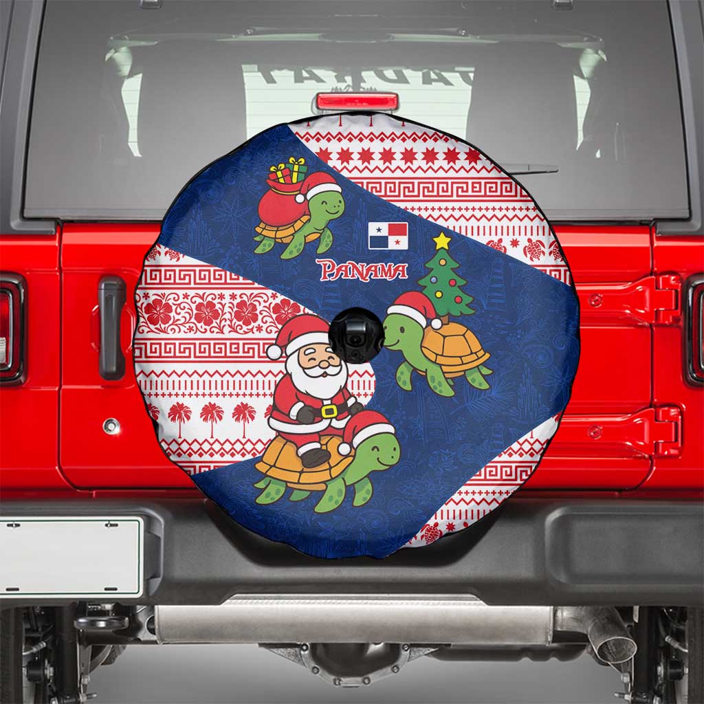 Panama Christmas Spare Tire Cover with Santa Claus Sea Turtles Holiday Tree and Red Blue Pattern Design - Wonder Print Shop