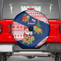 Panama Christmas Spare Tire Cover with Santa Claus Sea Turtles Holiday Tree and Red Blue Pattern Design - Wonder Print Shop
