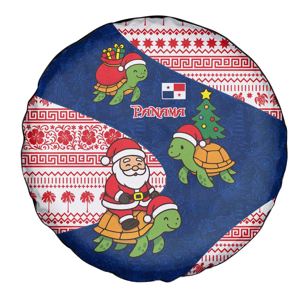 Panama Christmas Spare Tire Cover with Santa Claus Sea Turtles Holiday Tree and Red Blue Pattern Design - Wonder Print Shop