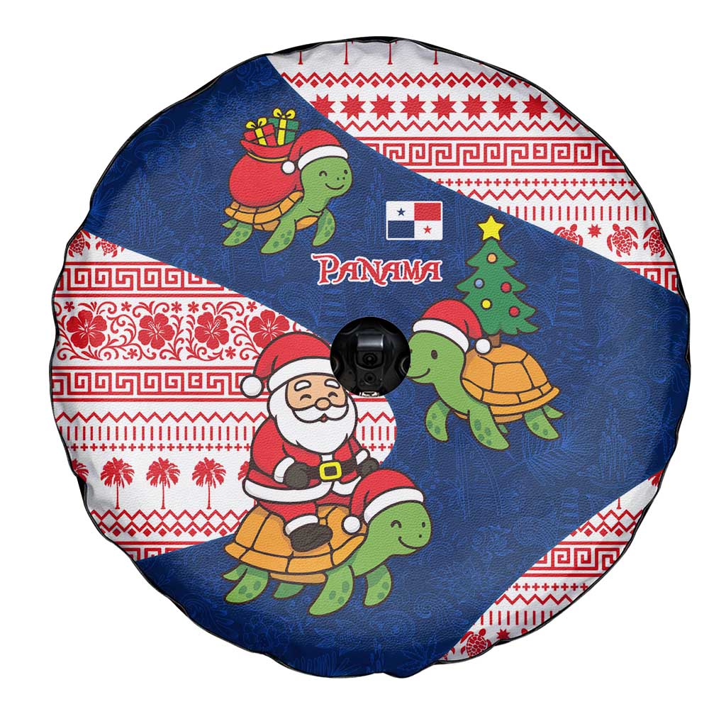 Panama Christmas Spare Tire Cover with Santa Claus Sea Turtles Holiday Tree and Red Blue Pattern Design - Wonder Print Shop