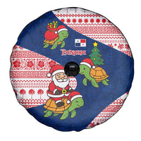 Panama Christmas Spare Tire Cover with Santa Claus Sea Turtles Holiday Tree and Red Blue Pattern Design - Wonder Print Shop