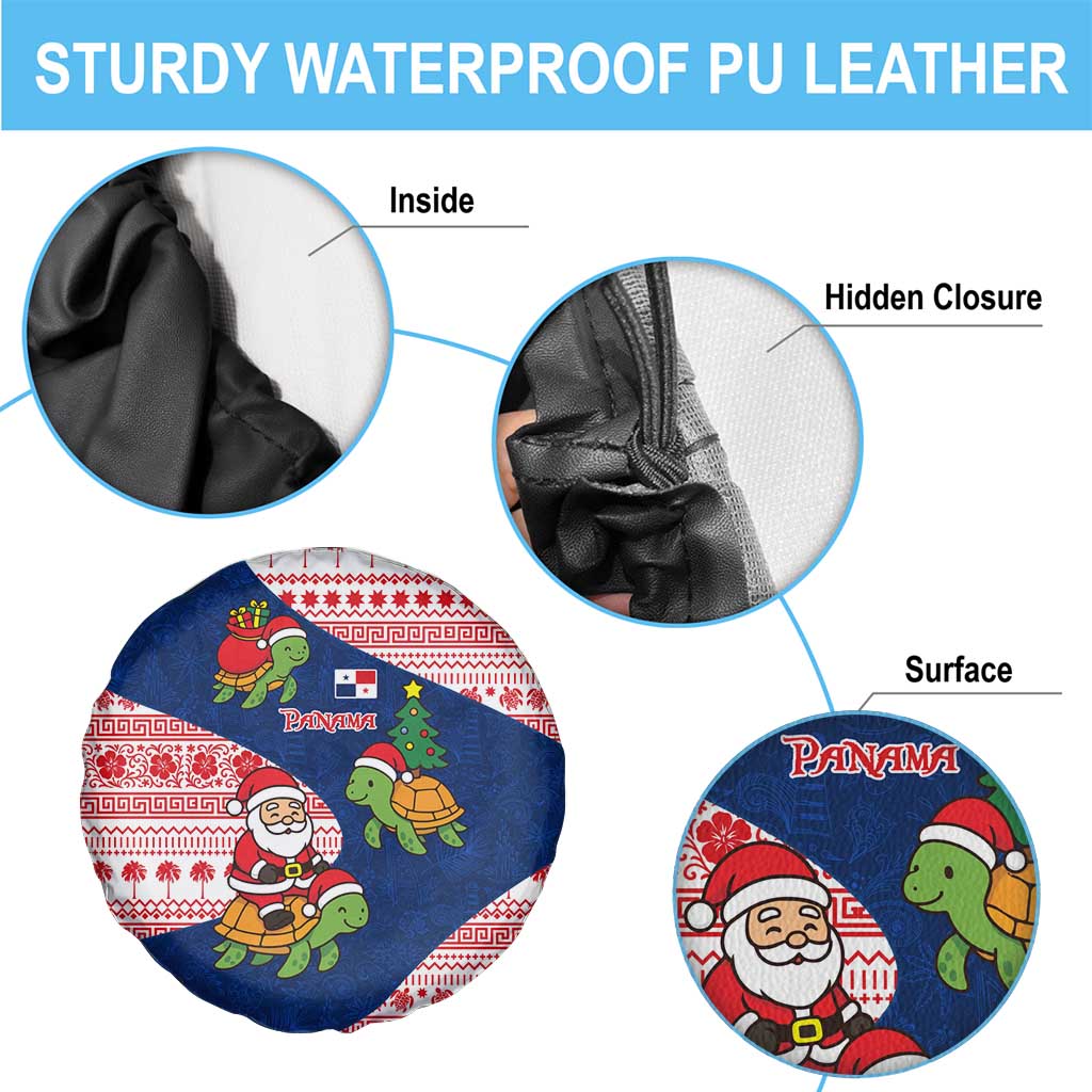 Panama Christmas Spare Tire Cover with Santa Claus Sea Turtles Holiday Tree and Red Blue Pattern Design - Wonder Print Shop