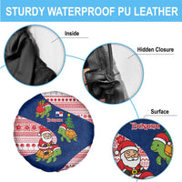Panama Christmas Spare Tire Cover with Santa Claus Sea Turtles Holiday Tree and Red Blue Pattern Design - Wonder Print Shop