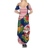 Panama Christmas Summer Maxi Dress with Santa Claus Sea Turtles Holiday Tree and Red Blue Pattern Design - Wonder Print Shop