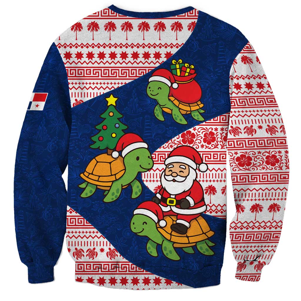 Panama Christmas Sweatshirt with Santa Claus Sea Turtles Holiday Tree and Red Blue Pattern Design - Wonder Print Shop