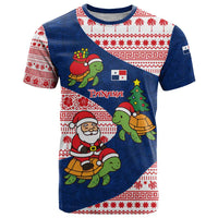 Panama Christmas T Shirt with Santa Claus Sea Turtles Holiday Tree and Red Blue Pattern Design - Wonder Print Shop