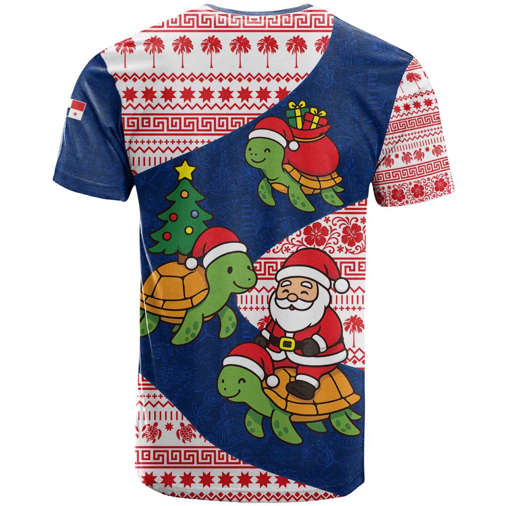 Panama Christmas T Shirt with Santa Claus Sea Turtles Holiday Tree and Red Blue Pattern Design - Wonder Print Shop