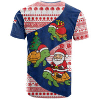 Panama Christmas T Shirt with Santa Claus Sea Turtles Holiday Tree and Red Blue Pattern Design - Wonder Print Shop