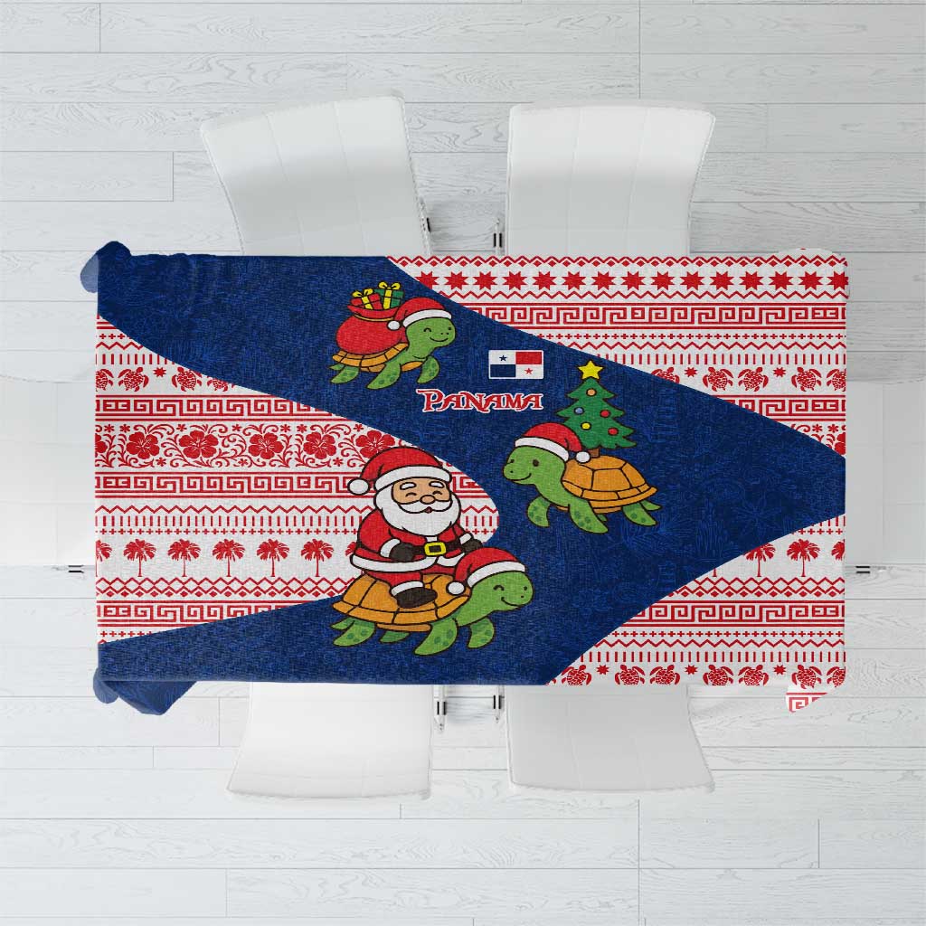 Panama Christmas Tablecloth with Santa Claus Sea Turtles Holiday Tree and Red Blue Pattern Design - Wonder Print Shop