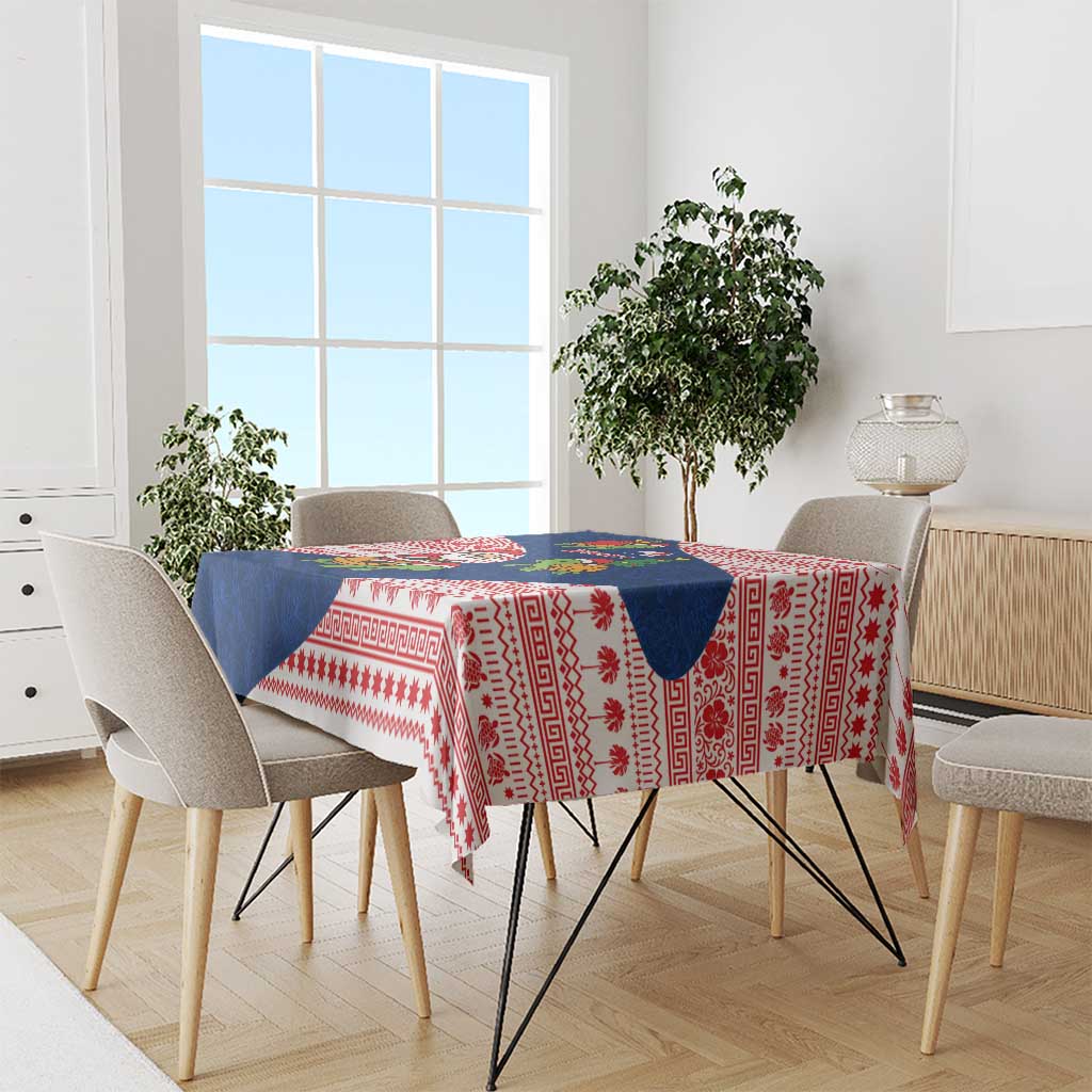 Panama Christmas Tablecloth with Santa Claus Sea Turtles Holiday Tree and Red Blue Pattern Design - Wonder Print Shop