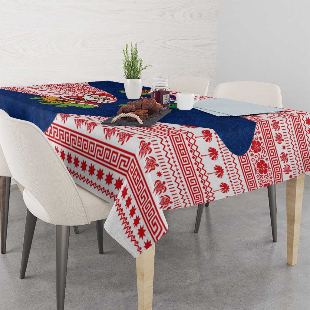 Panama Christmas Tablecloth with Santa Claus Sea Turtles Holiday Tree and Red Blue Pattern Design - Wonder Print Shop