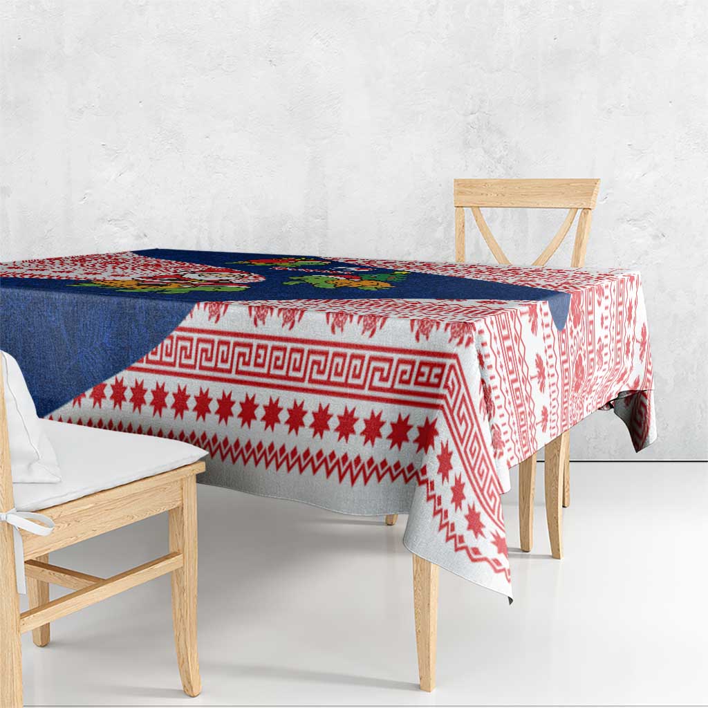Panama Christmas Tablecloth with Santa Claus Sea Turtles Holiday Tree and Red Blue Pattern Design - Wonder Print Shop