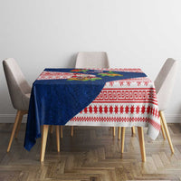 Panama Christmas Tablecloth with Santa Claus Sea Turtles Holiday Tree and Red Blue Pattern Design - Wonder Print Shop