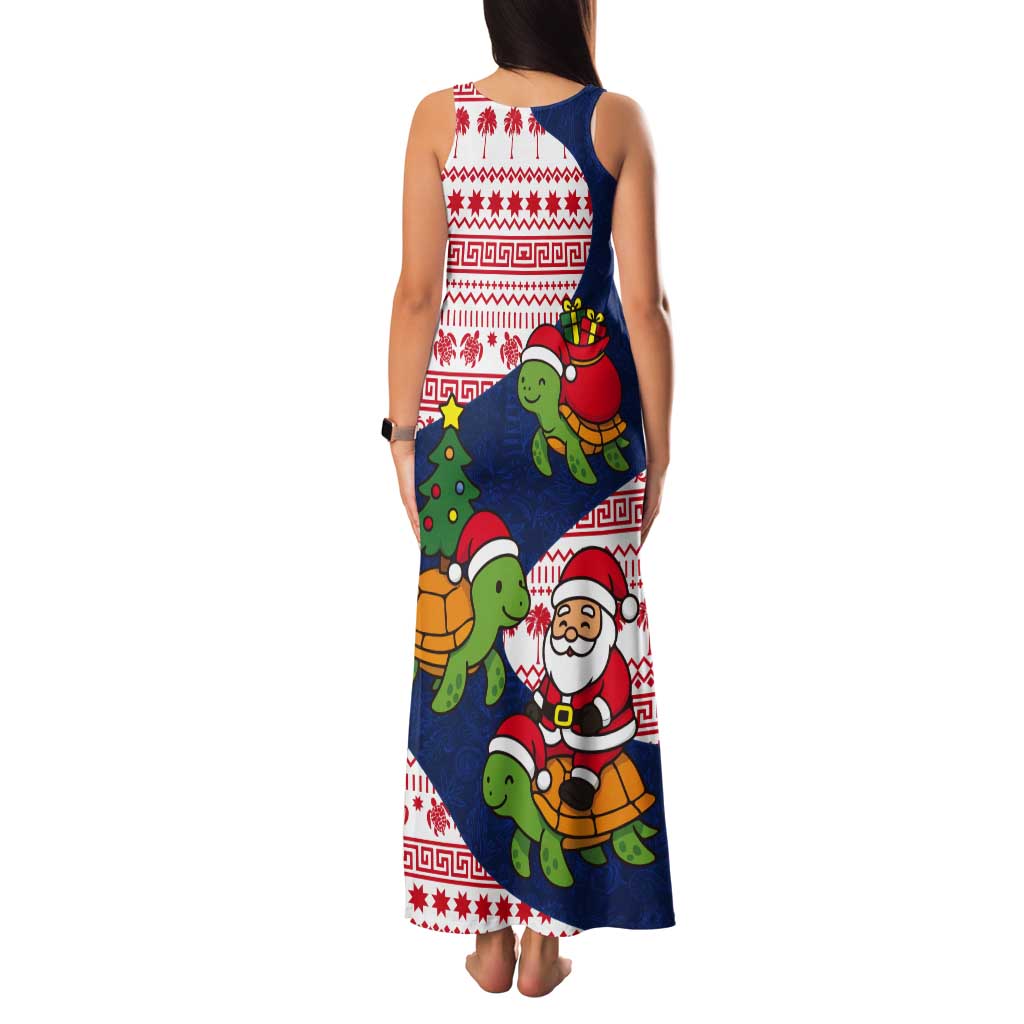 Panama Christmas Tank Maxi Dress with Santa Claus Sea Turtles Holiday Tree and Red Blue Pattern Design - Wonder Print Shop