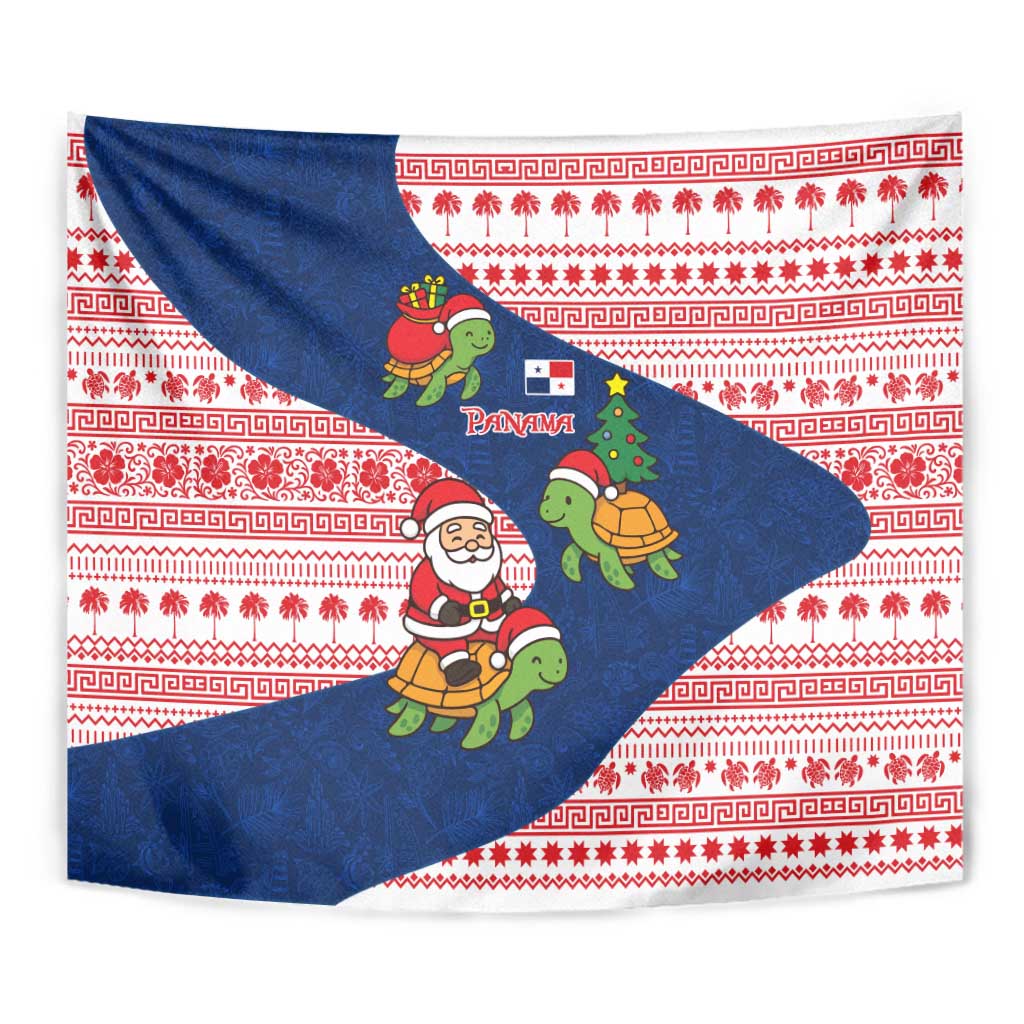 Panama Christmas Tapestry with Santa Claus Sea Turtles Holiday Tree and Red Blue Pattern Design - Wonder Print Shop
