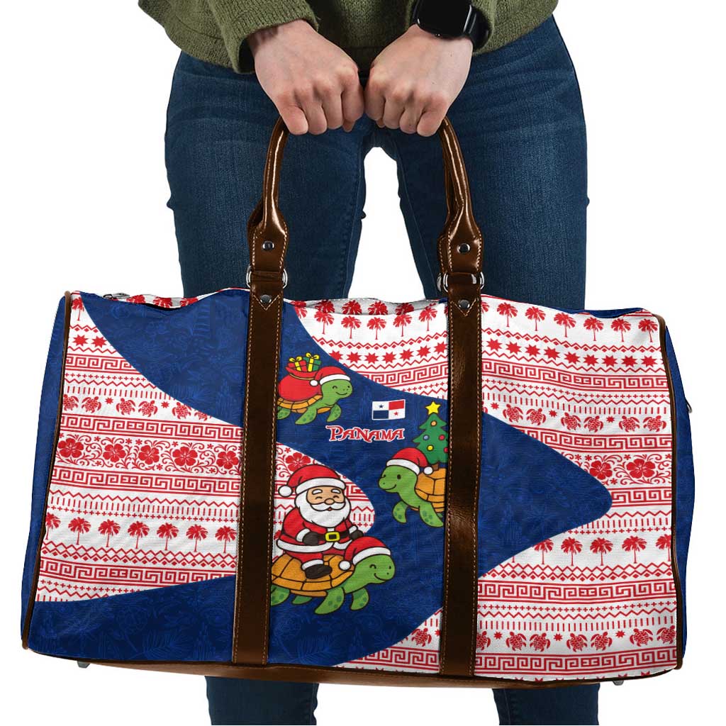 Panama Christmas Travel Bag with Santa Claus Sea Turtles Holiday Tree and Red Blue Pattern Design - Wonder Print Shop