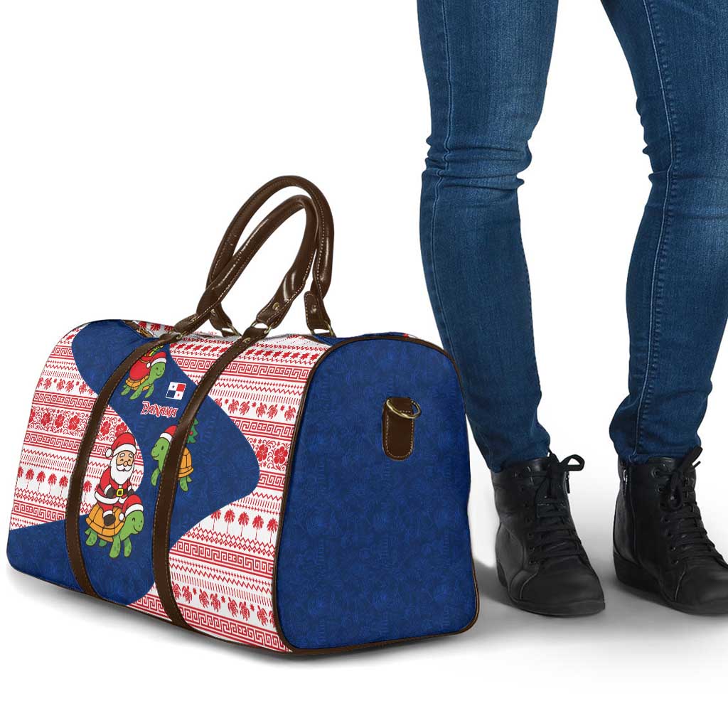 Panama Christmas Travel Bag with Santa Claus Sea Turtles Holiday Tree and Red Blue Pattern Design - Wonder Print Shop