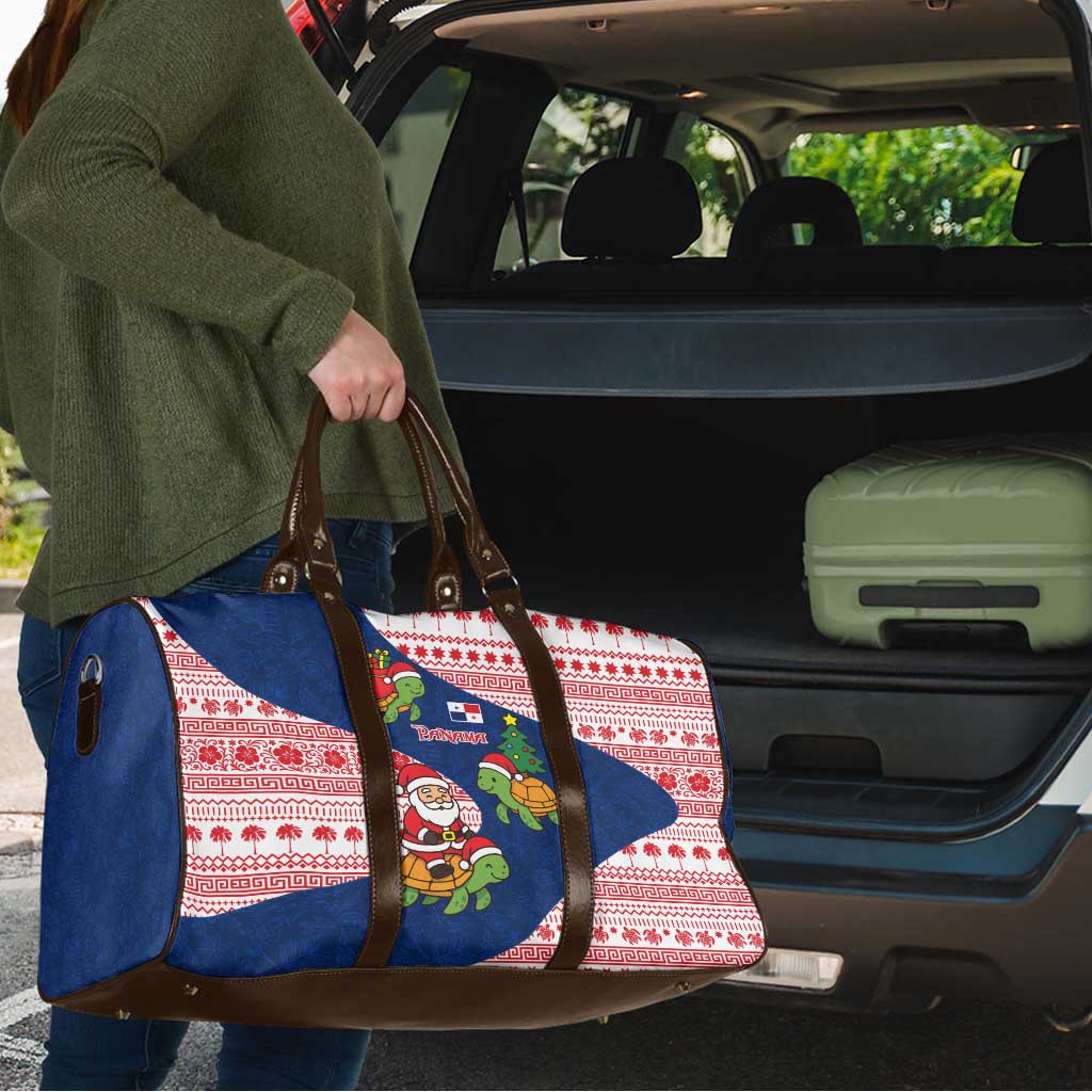 Panama Christmas Travel Bag with Santa Claus Sea Turtles Holiday Tree and Red Blue Pattern Design - Wonder Print Shop