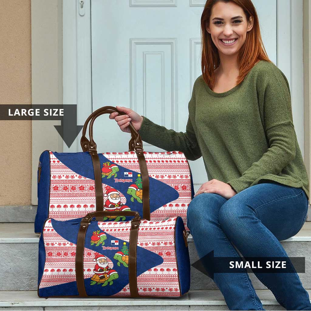 Panama Christmas Travel Bag with Santa Claus Sea Turtles Holiday Tree and Red Blue Pattern Design - Wonder Print Shop