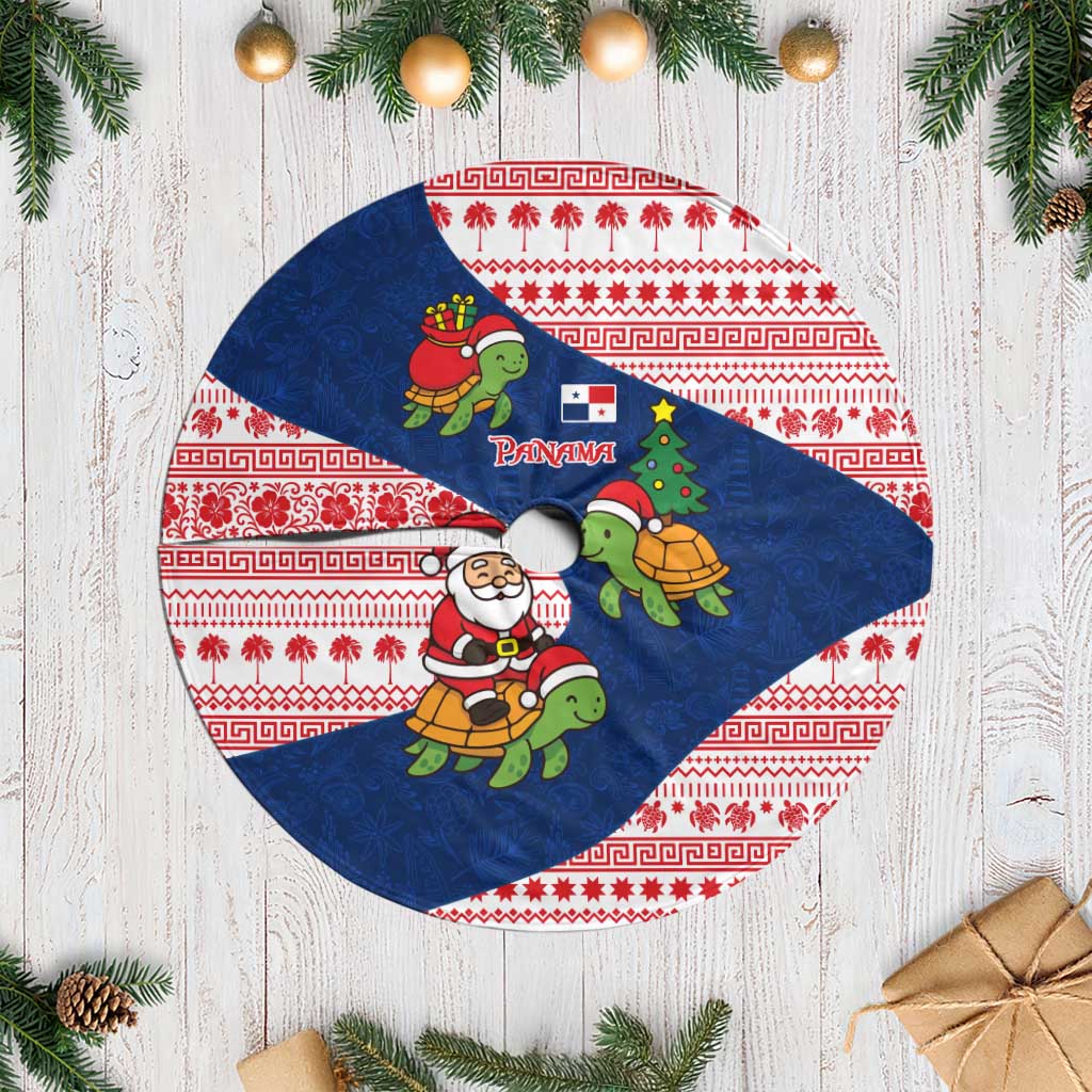 Panama Christmas Tree Skirt with Santa Claus Sea Turtles Holiday Tree and Red Blue Pattern Design - Wonder Print Shop