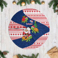 Panama Christmas Tree Skirt with Santa Claus Sea Turtles Holiday Tree and Red Blue Pattern Design - Wonder Print Shop