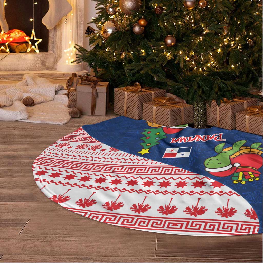 Panama Christmas Tree Skirt with Santa Claus Sea Turtles Holiday Tree and Red Blue Pattern Design - Wonder Print Shop
