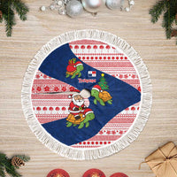 Panama Christmas Tree Skirt with Santa Claus Sea Turtles Holiday Tree and Red Blue Pattern Design - Wonder Print Shop