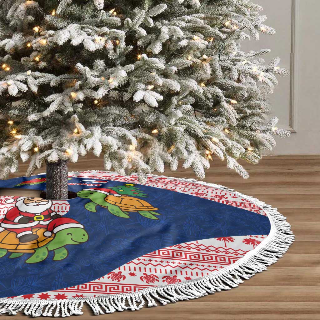 Panama Christmas Tree Skirt with Santa Claus Sea Turtles Holiday Tree and Red Blue Pattern Design - Wonder Print Shop