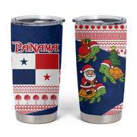 Panama Christmas Tumbler Cup with Santa Claus Sea Turtles Holiday Tree and Red Blue Pattern Design - Wonder Print Shop