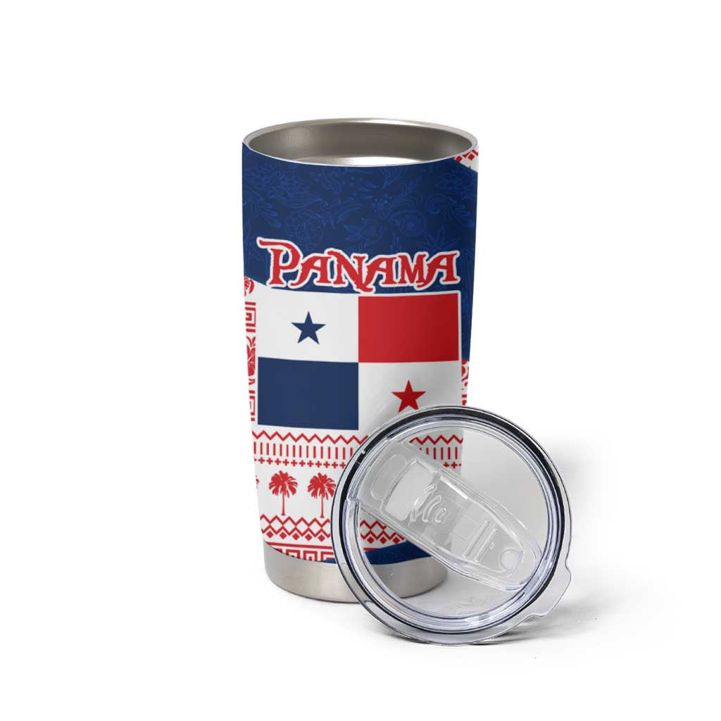 Panama Christmas Tumbler Cup with Santa Claus Sea Turtles Holiday Tree and Red Blue Pattern Design - Wonder Print Shop