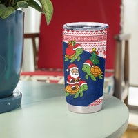 Panama Christmas Tumbler Cup with Santa Claus Sea Turtles Holiday Tree and Red Blue Pattern Design - Wonder Print Shop