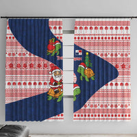 Panama Christmas Window Curtain with Santa Claus Sea Turtles Holiday Tree and Red Blue Pattern Design - Wonder Print Shop