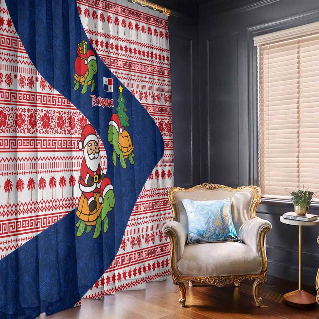 Panama Christmas Window Curtain with Santa Claus Sea Turtles Holiday Tree and Red Blue Pattern Design - Wonder Print Shop