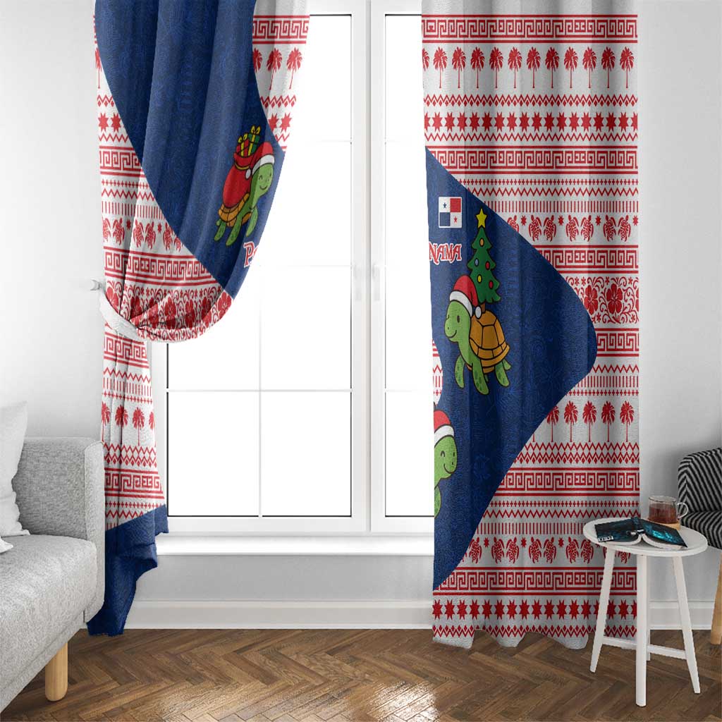Panama Christmas Window Curtain with Santa Claus Sea Turtles Holiday Tree and Red Blue Pattern Design - Wonder Print Shop