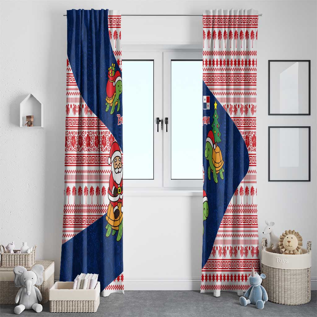 Panama Christmas Window Curtain with Santa Claus Sea Turtles Holiday Tree and Red Blue Pattern Design - Wonder Print Shop