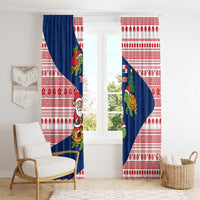 Panama Christmas Window Curtain with Santa Claus Sea Turtles Holiday Tree and Red Blue Pattern Design - Wonder Print Shop