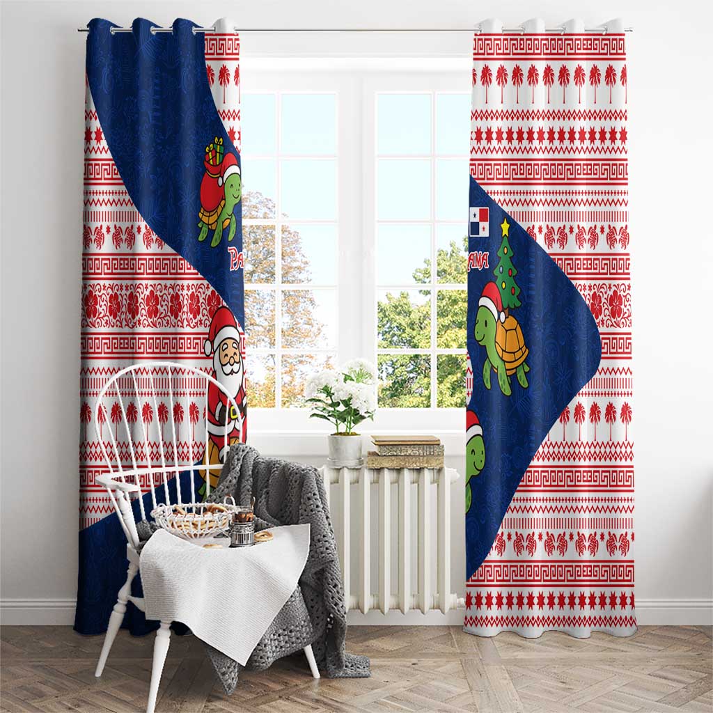 Panama Christmas Window Curtain with Santa Claus Sea Turtles Holiday Tree and Red Blue Pattern Design - Wonder Print Shop