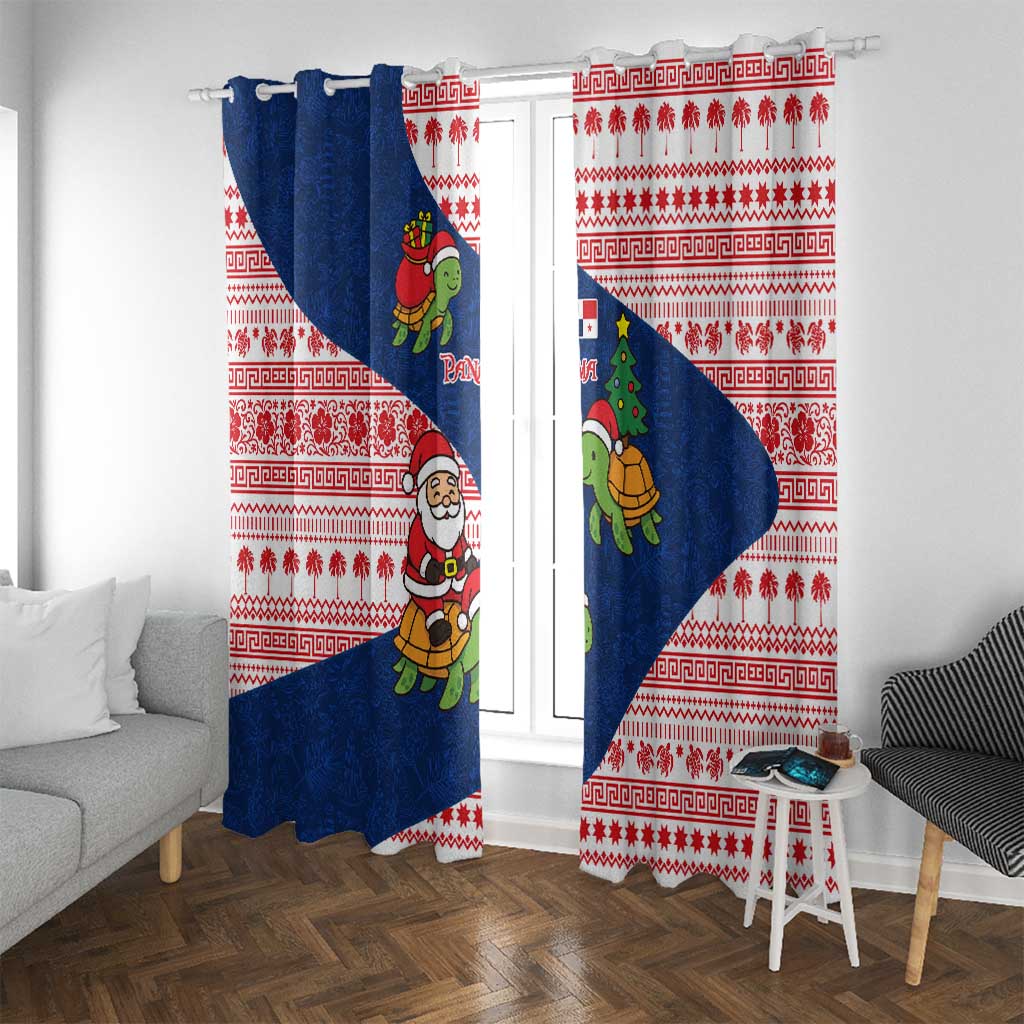 Panama Christmas Window Curtain with Santa Claus Sea Turtles Holiday Tree and Red Blue Pattern Design - Wonder Print Shop