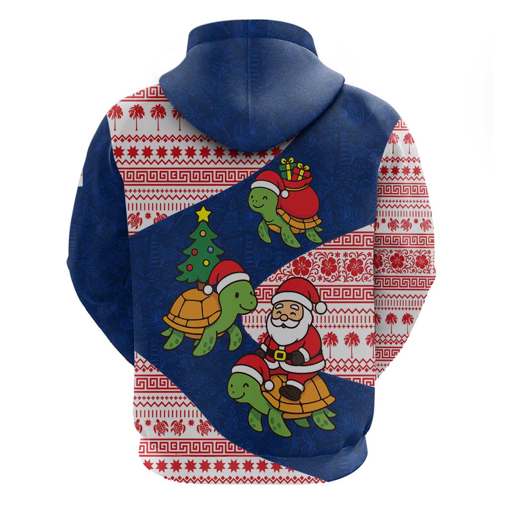 Panama Christmas Zip Hoodie with Santa Claus Sea Turtles Holiday Tree and Red Blue Pattern Design - Wonder Print Shop