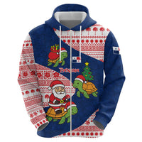 Panama Christmas Zip Hoodie with Santa Claus Sea Turtles Holiday Tree and Red Blue Pattern Design - Wonder Print Shop
