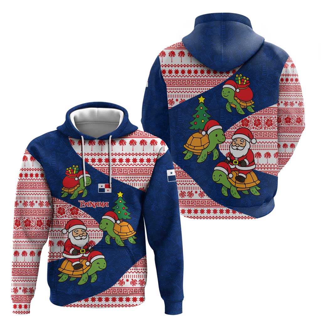 Panama Christmas Zip Hoodie with Santa Claus Sea Turtles Holiday Tree and Red Blue Pattern Design - Wonder Print Shop
