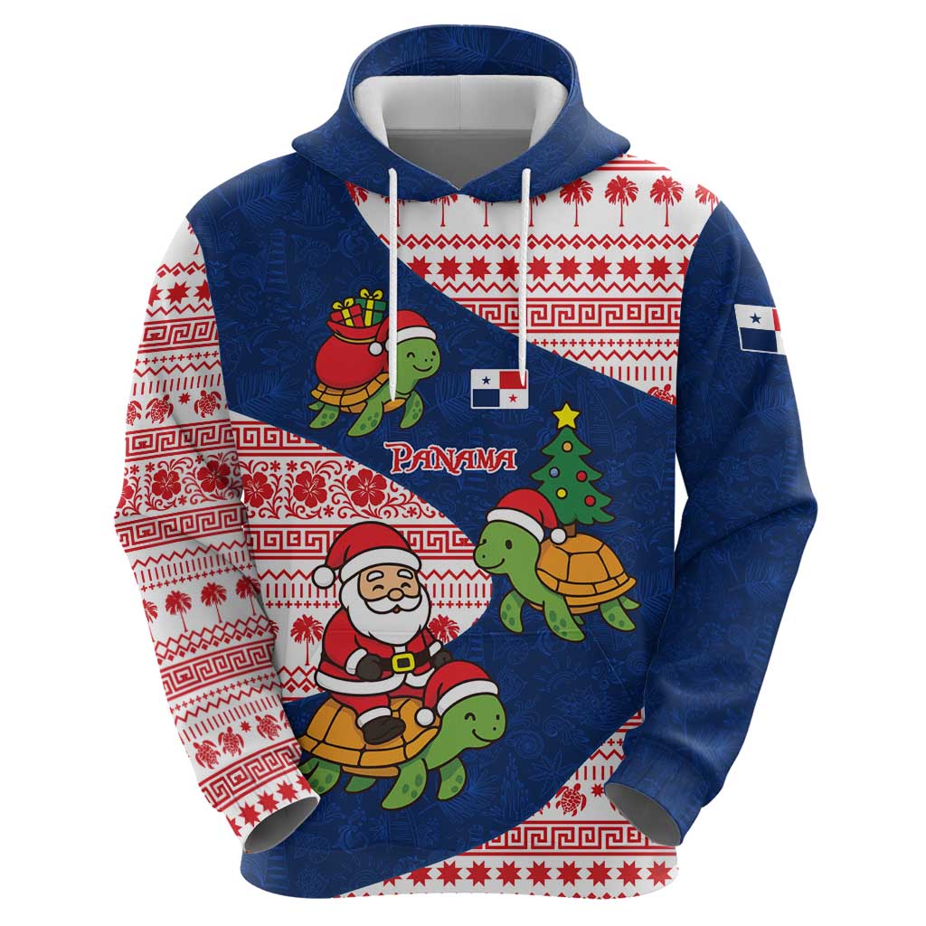 Panama Christmas Zip Hoodie with Santa Claus Sea Turtles Holiday Tree and Red Blue Pattern Design - Wonder Print Shop