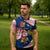 Panama Christmas Zipper Polo Shirt with Santa Claus Sea Turtles Holiday Tree and Red Blue Pattern Design - Wonder Print Shop