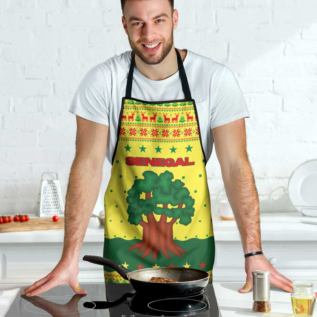 Senegal Christmas Apron with Yellow-Green-Red Design, Baobab Tree, and National Coat of Arms Motif - Wonder Print Shop