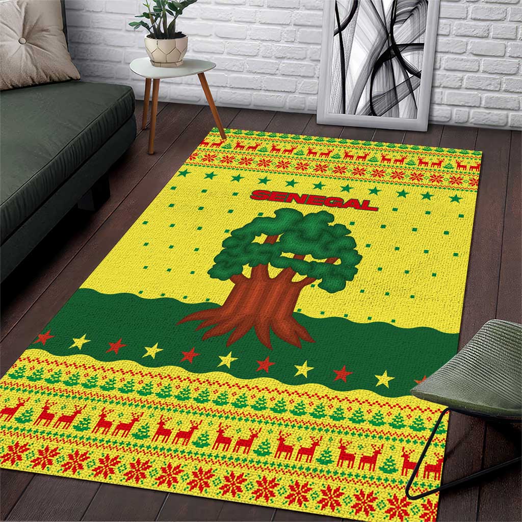 Senegal Christmas Area Rug with Yellow-Green-Red Design, Baobab Tree, and National Coat of Arms Motif - Wonder Print Shop