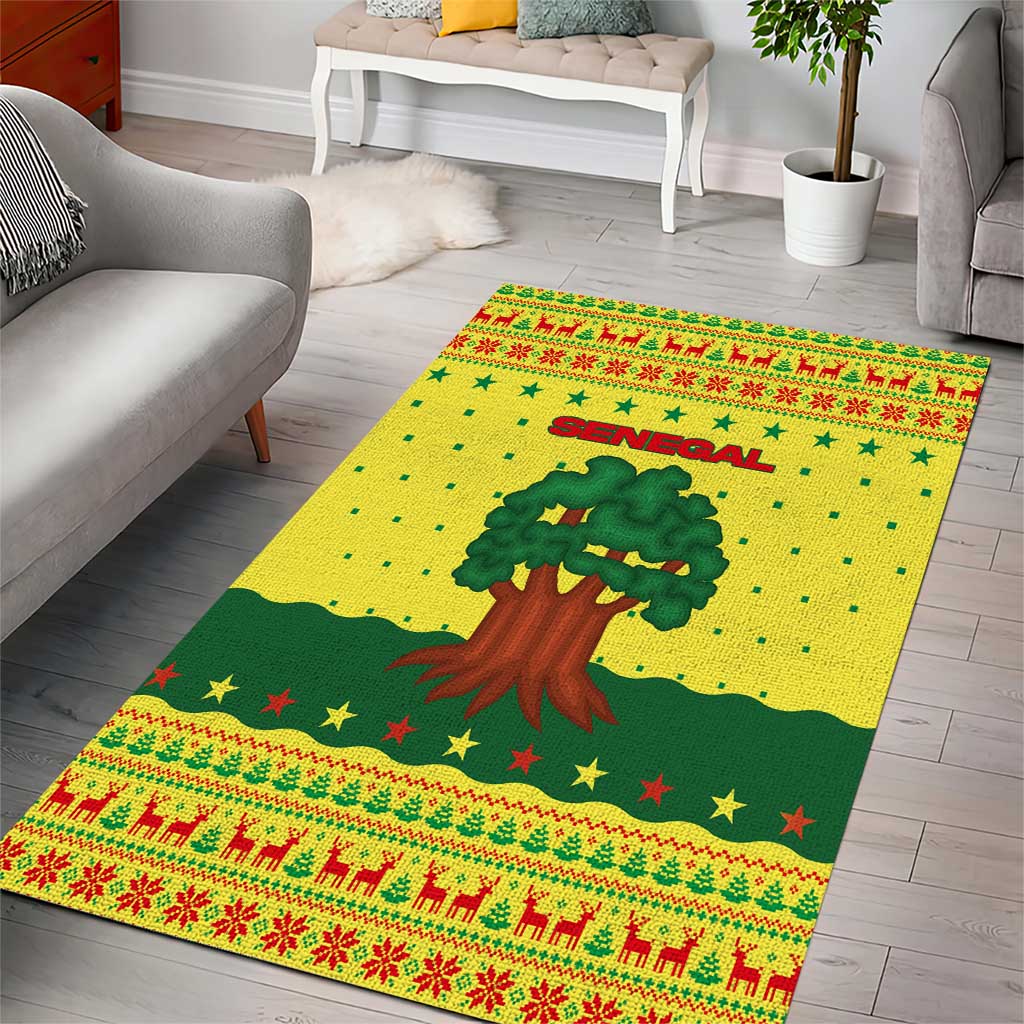 Senegal Christmas Area Rug with Yellow-Green-Red Design, Baobab Tree, and National Coat of Arms Motif - Wonder Print Shop