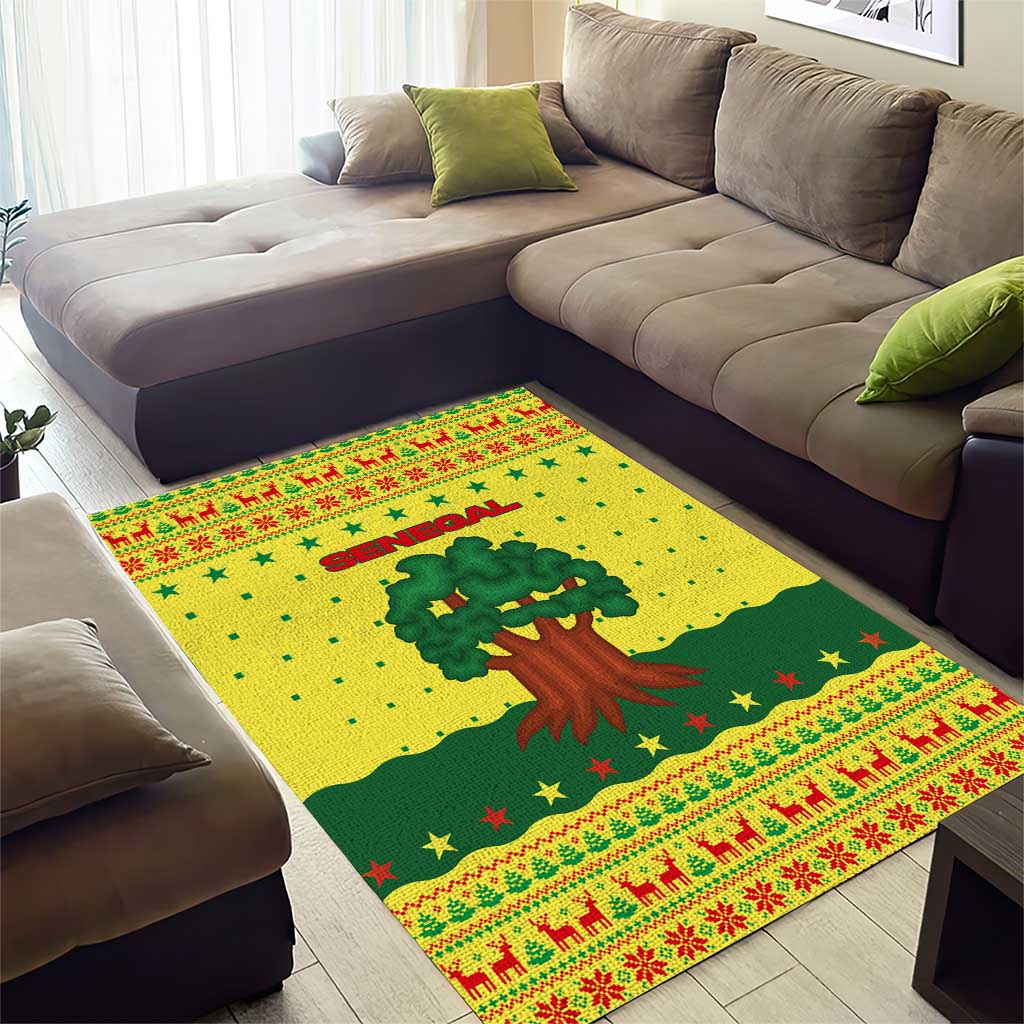 Senegal Christmas Area Rug with Yellow-Green-Red Design, Baobab Tree, and National Coat of Arms Motif - Wonder Print Shop