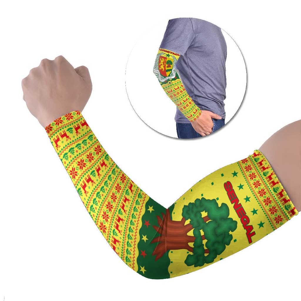 Senegal Christmas Arm Sleeves with Yellow-Green-Red Design, Baobab Tree, and National Coat of Arms Motif - Wonder Print Shop